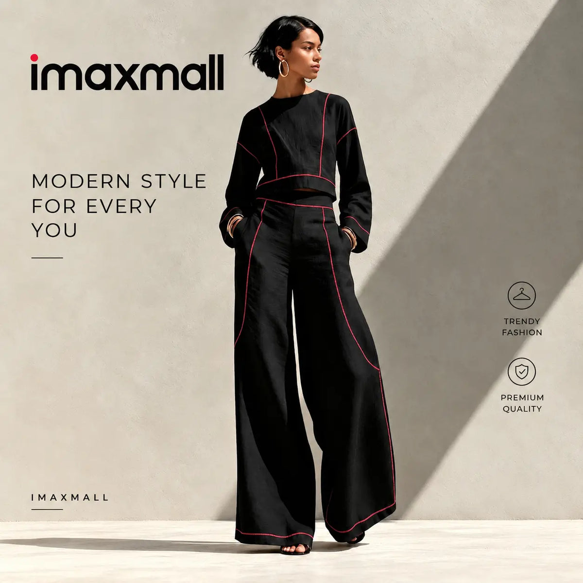 Sleeveless Color-Block Stitching Wide-Leg Pants Two-Piece Set For Women - Large - BLACK