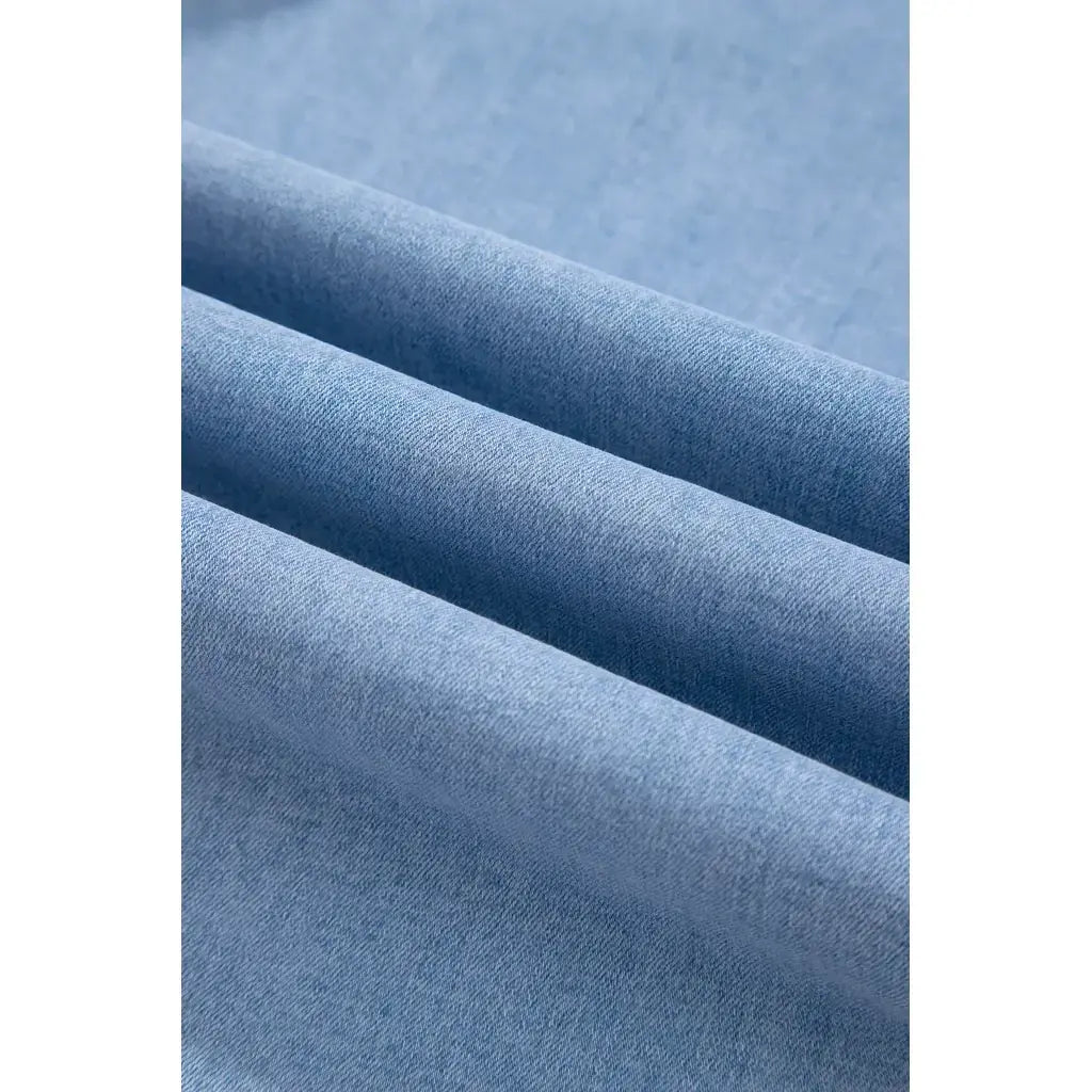 Beau Blue Solid Color Square Patch Pocket Ankle-length Barrel Jeans