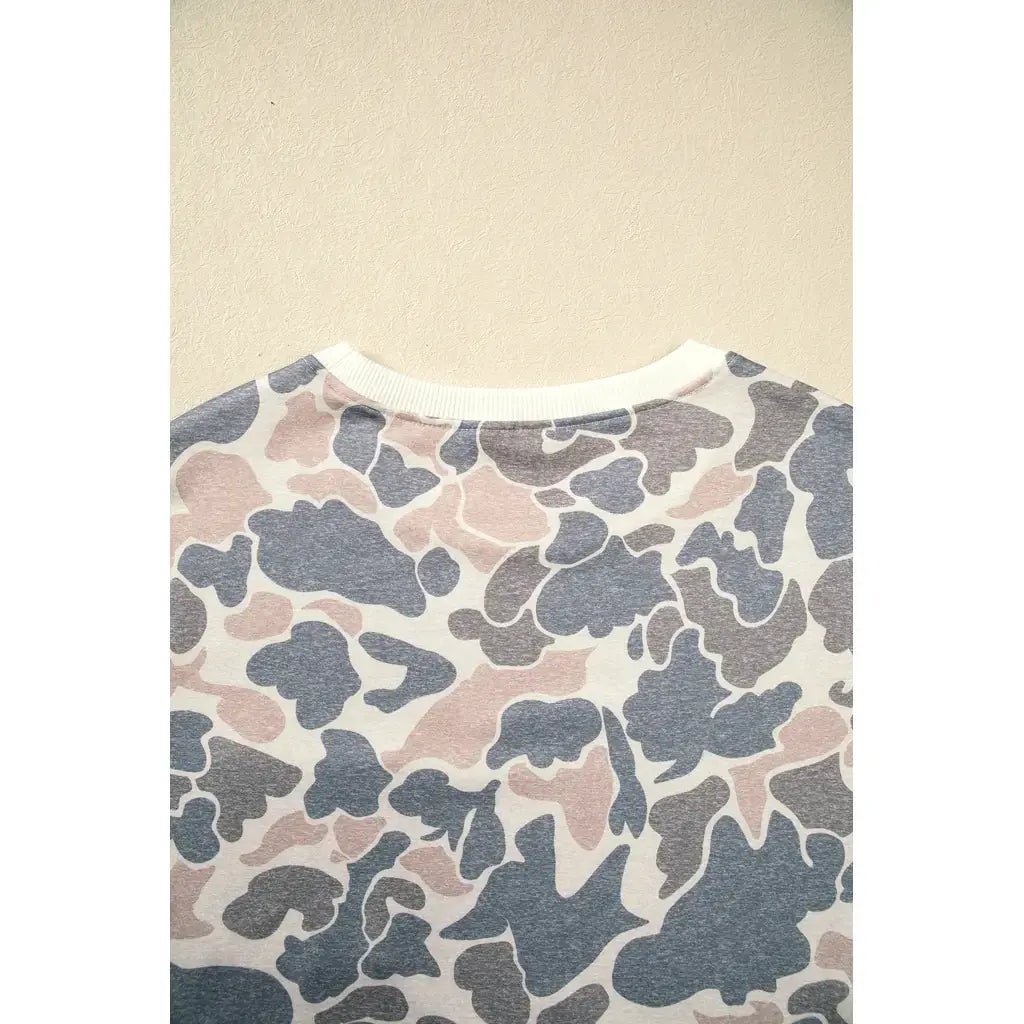 Beige Botanical Camo Print Long Sleeve Pocket Mini Dress