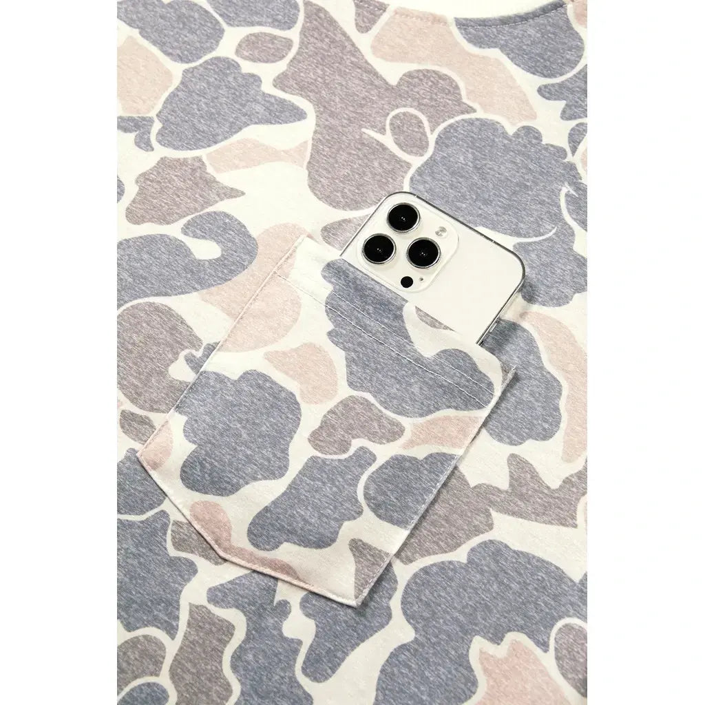 Beige Botanical Camo Print Long Sleeve Pocket Mini Dress