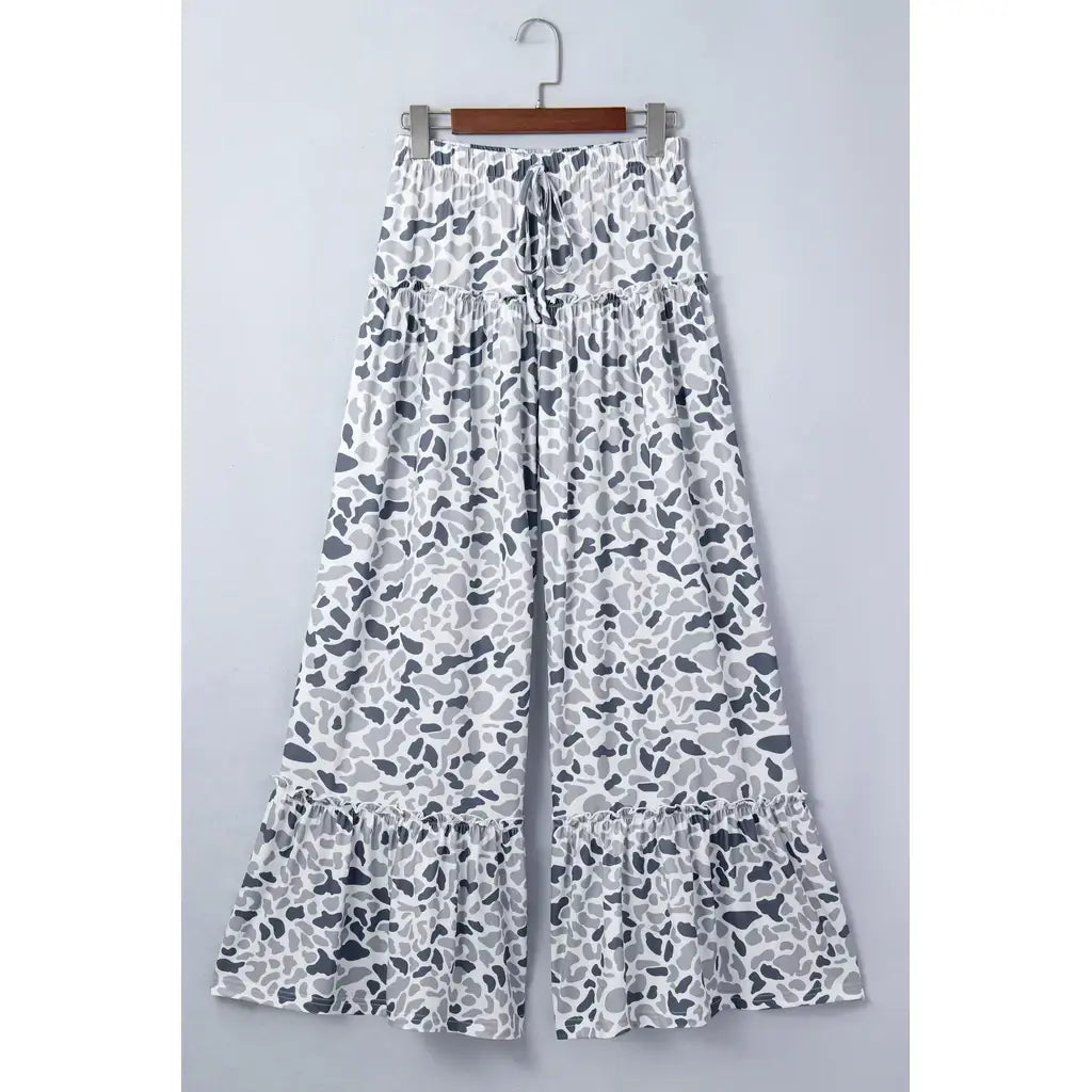 Beige Camo Print Wide Leg Casual Pants