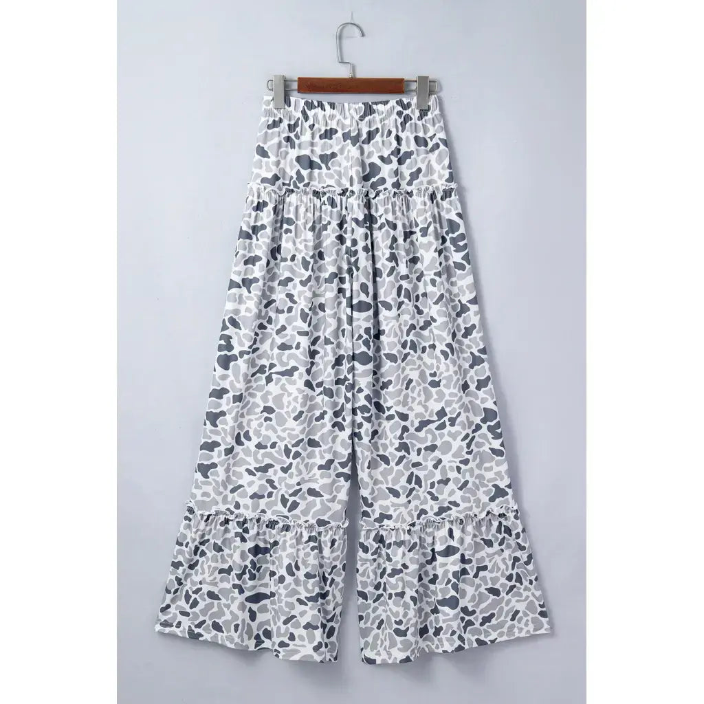 Beige Camo Print Wide Leg Casual Pants
