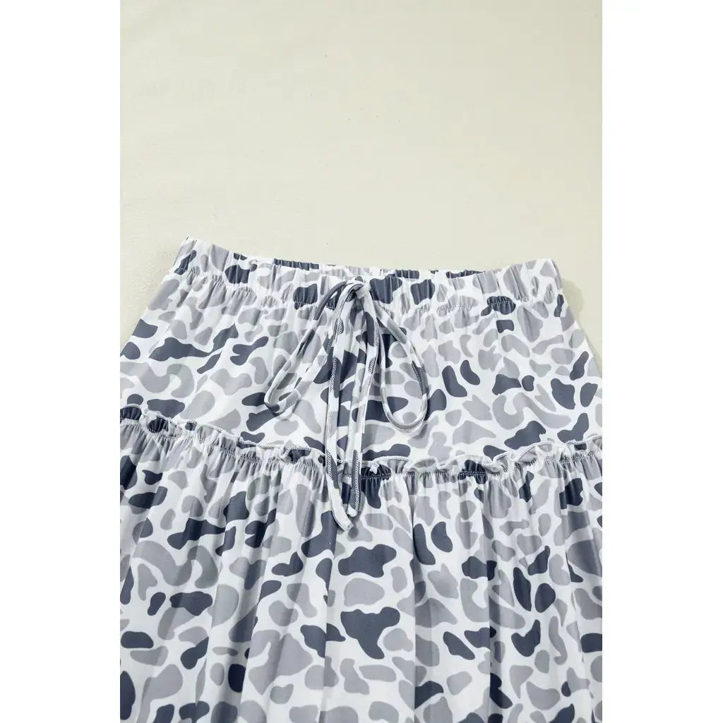Beige Camo Print Wide Leg Casual Pants