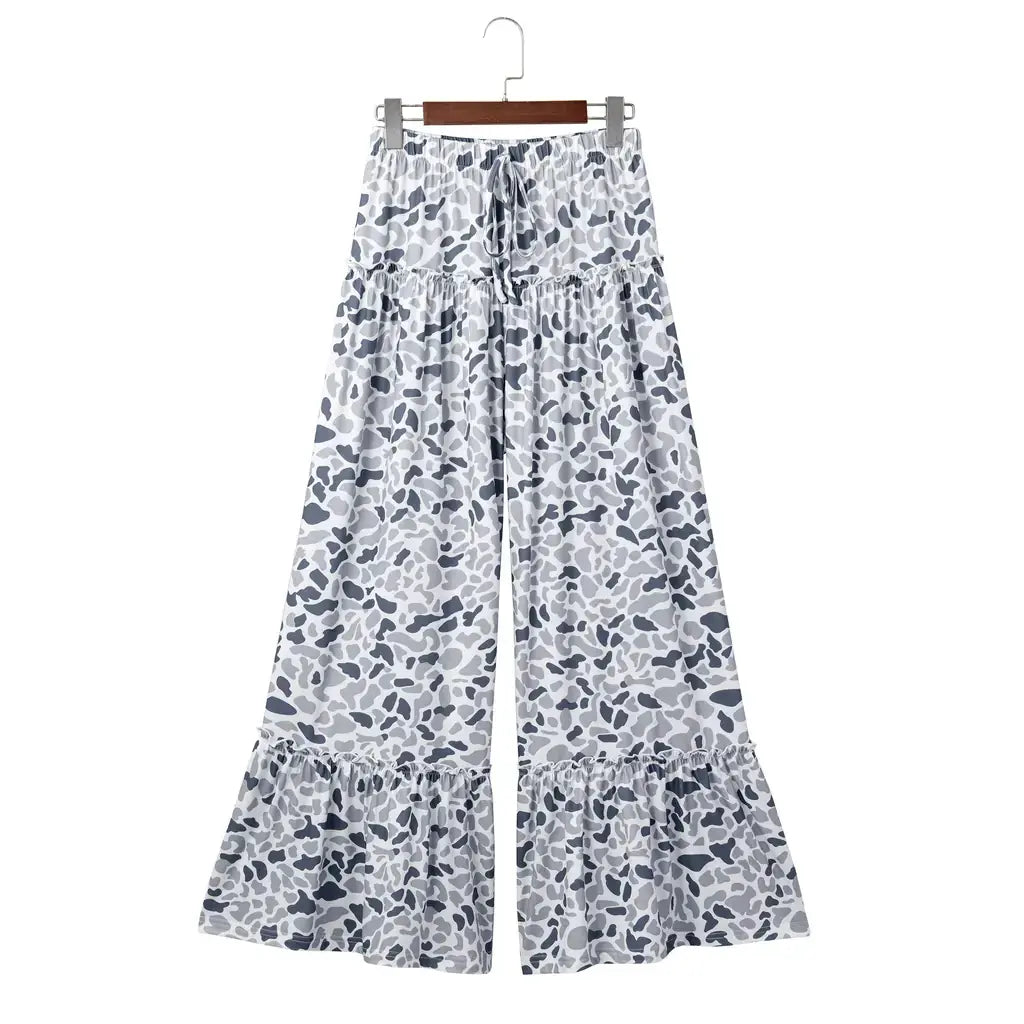 Beige Camo Print Wide Leg Casual Pants