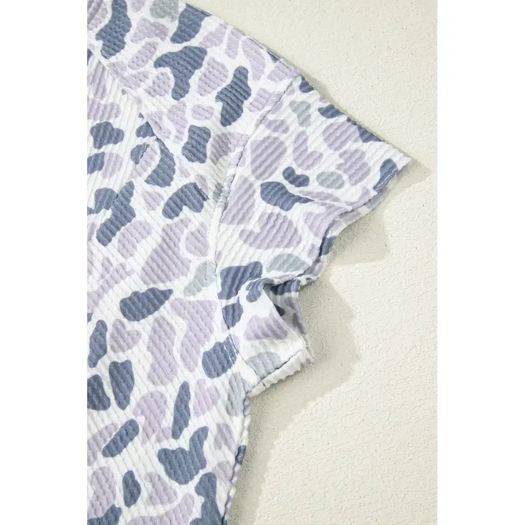 Beige Camouflage Print Twisted Rib Loose Tee Drawstring Pants Set
