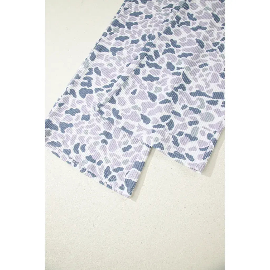 Beige Camouflage Print Twisted Rib Loose Tee Drawstring Pants Set