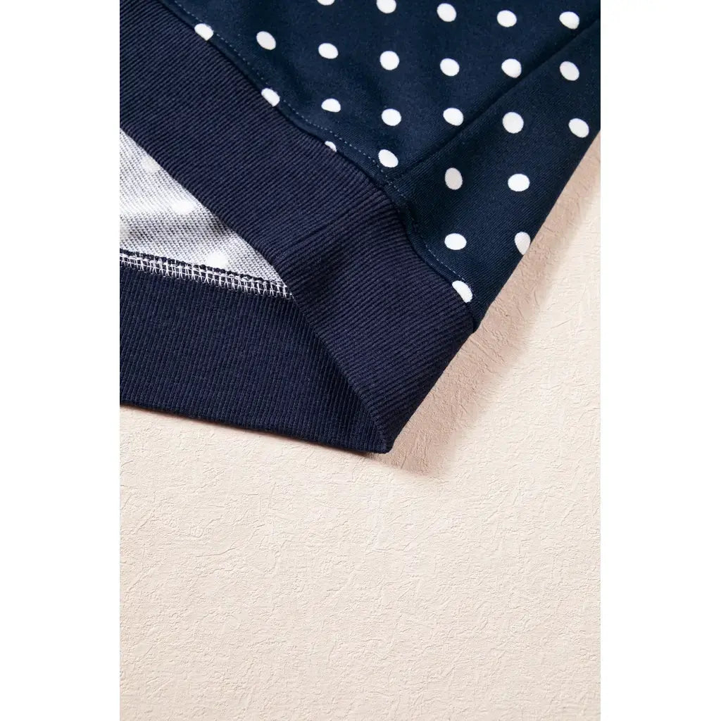 Blue Polka Dot Drawstring Wide Leg Long Sleeve Top Pant Set
