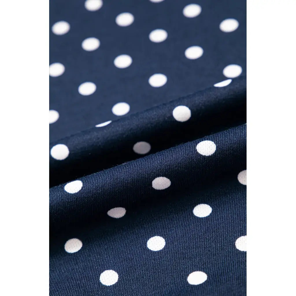Blue Polka Dot Drawstring Wide Leg Long Sleeve Top Pant Set