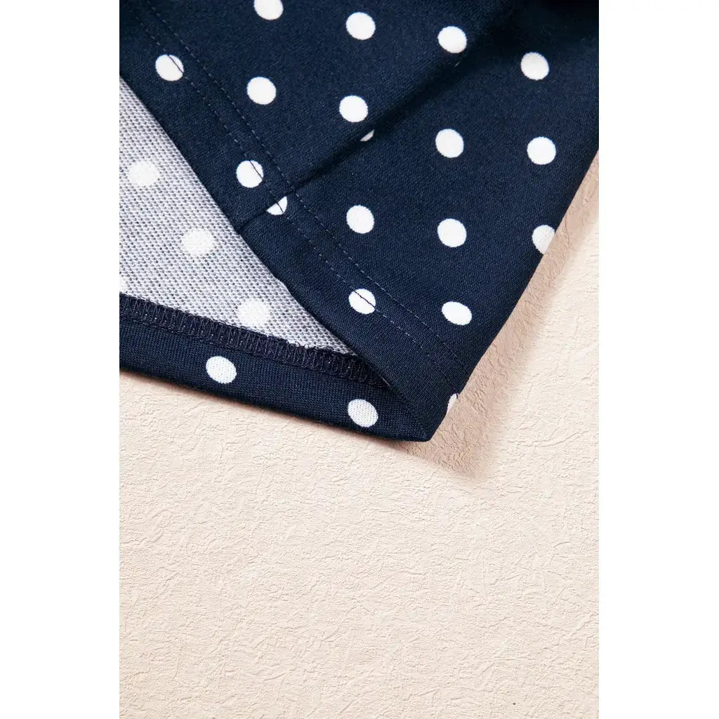 Blue Polka Dot Drawstring Wide Leg Long Sleeve Top Pant Set