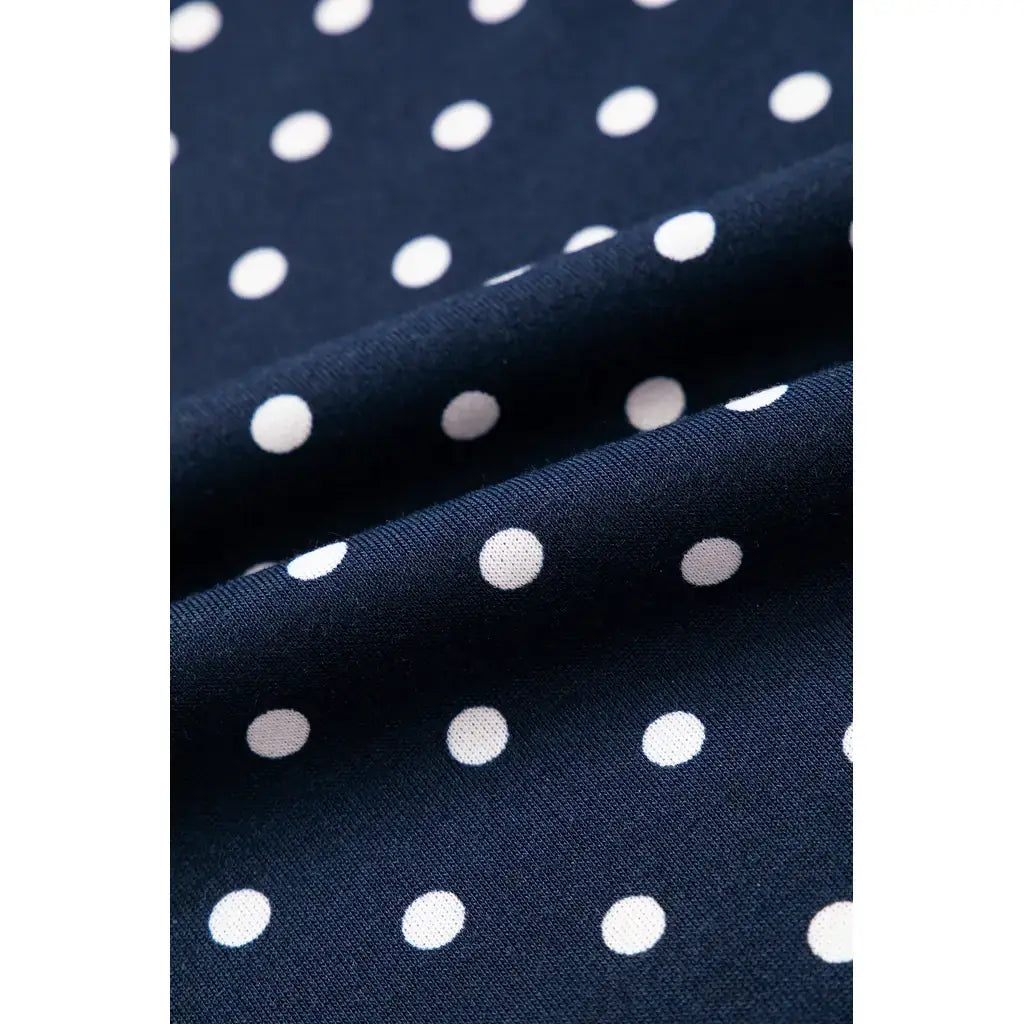Blue Polka Dot Drawstring Wide Leg Long Sleeve Top Pant Set