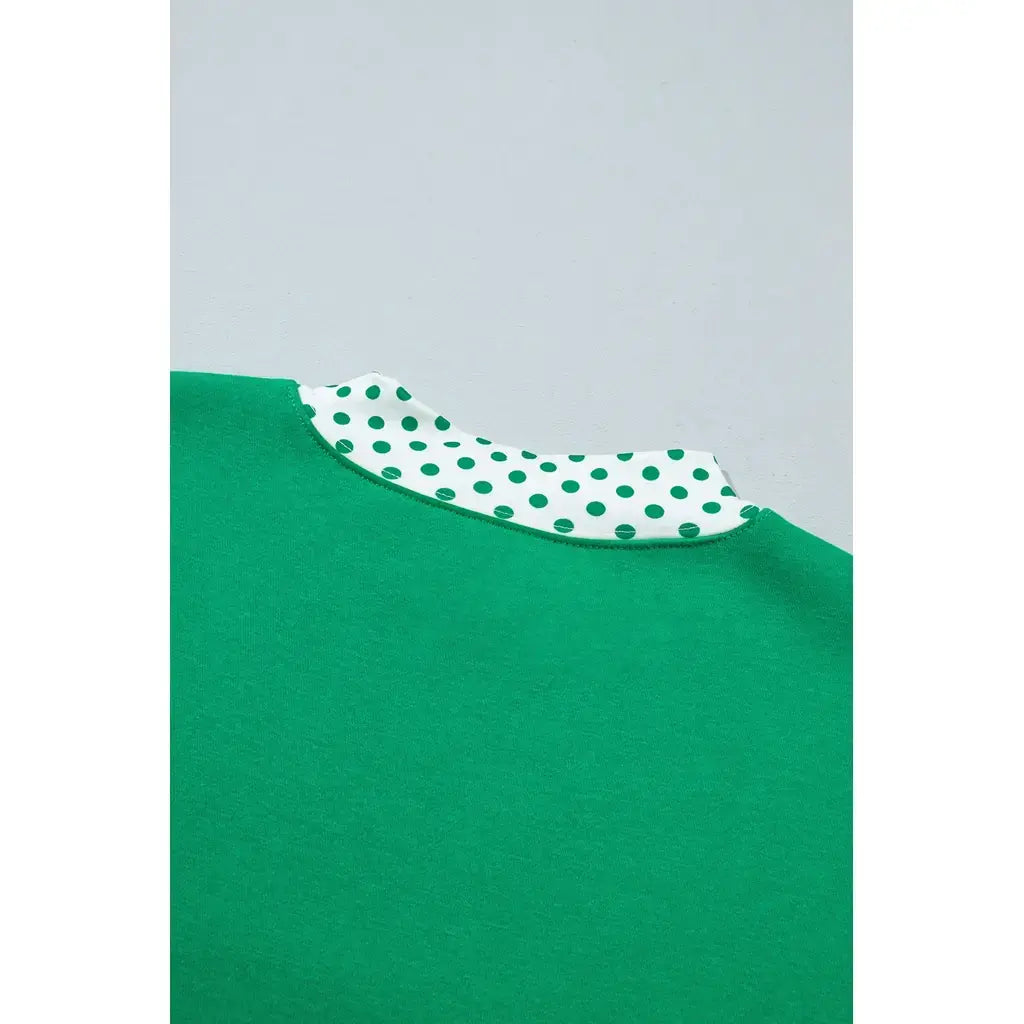 Bright Green Polka Dot Trim Baggy Pullover 2pcs Short Set