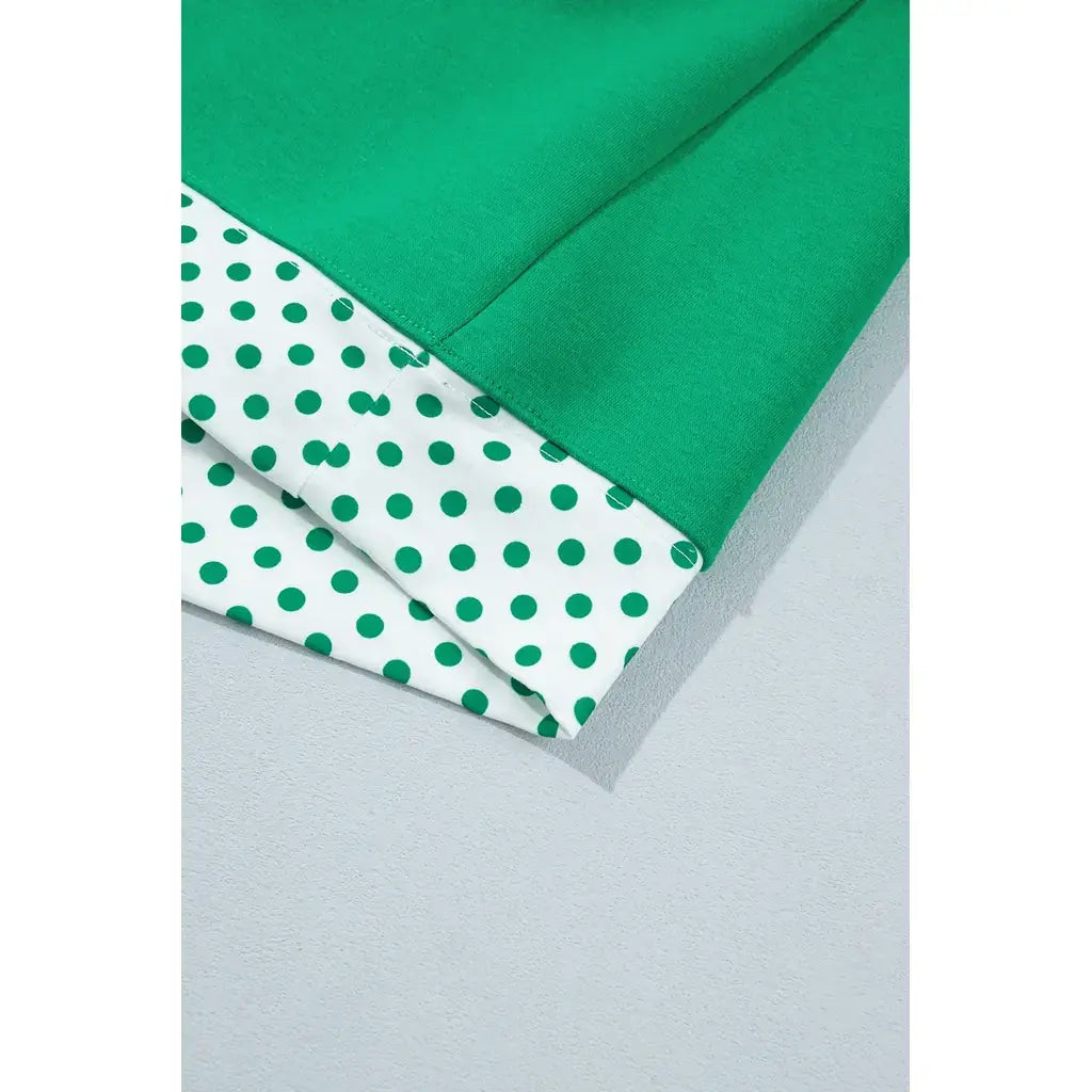 Bright Green Polka Dot Trim Baggy Pullover 2pcs Short Set