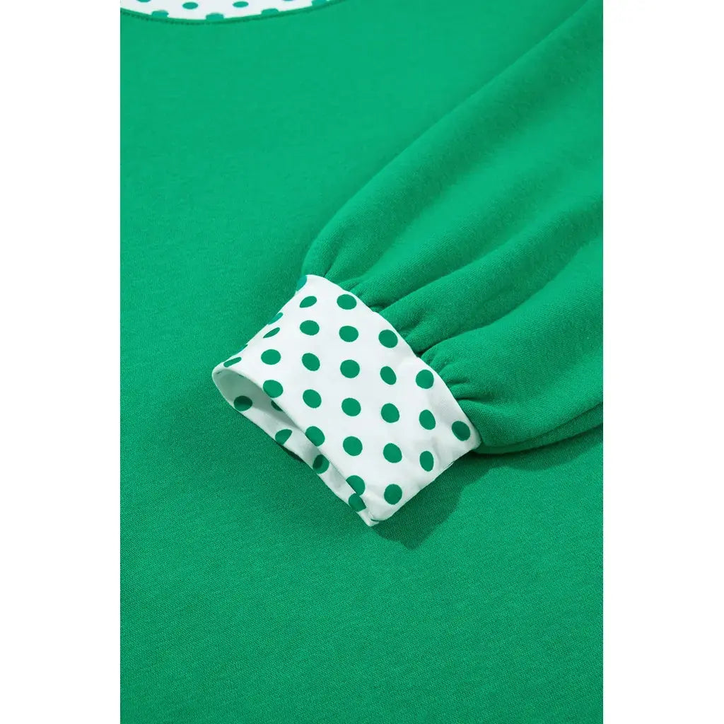 Bright Green Polka Dot Trim Baggy Pullover 2pcs Short Set