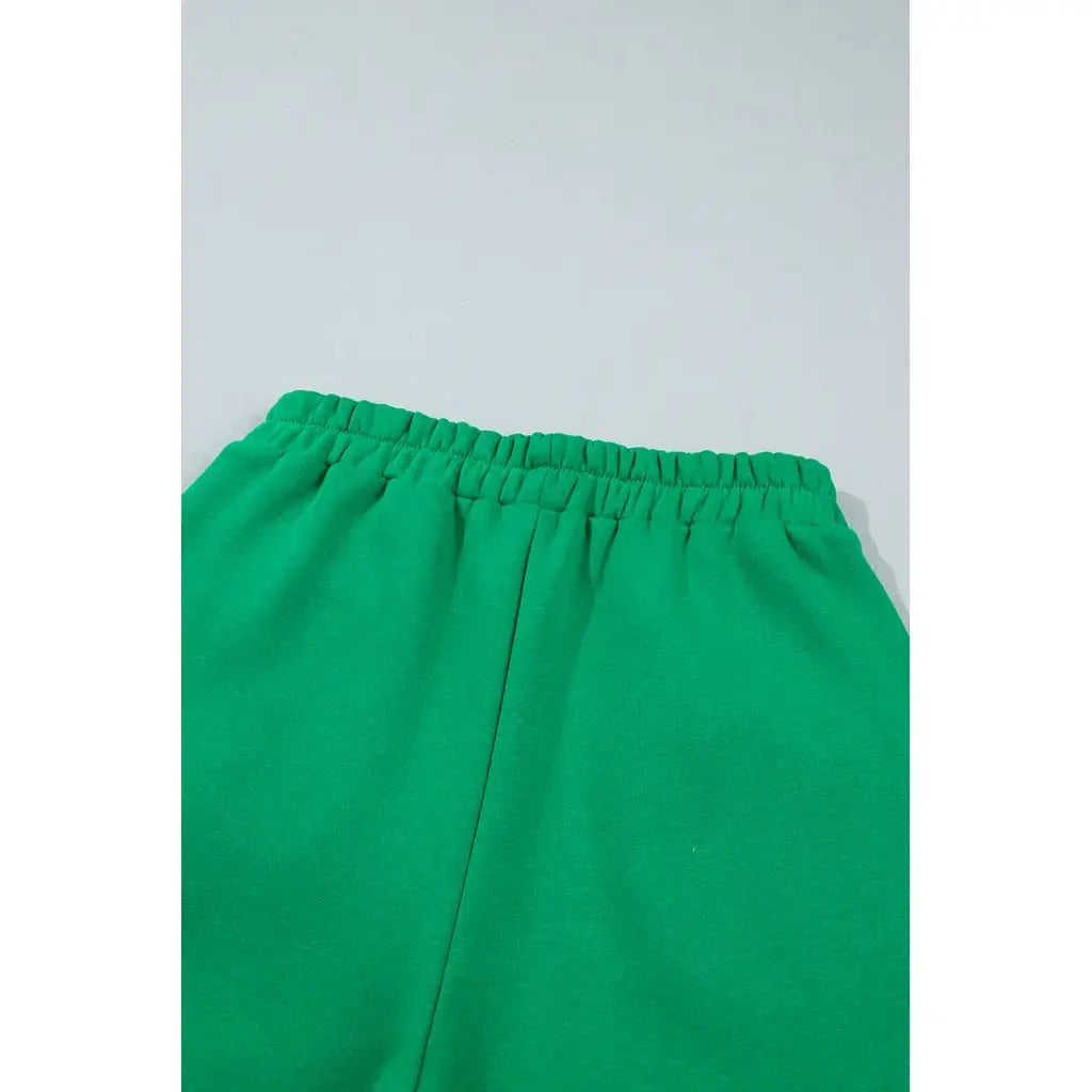 Bright Green Polka Dot Trim Baggy Pullover 2pcs Short Set