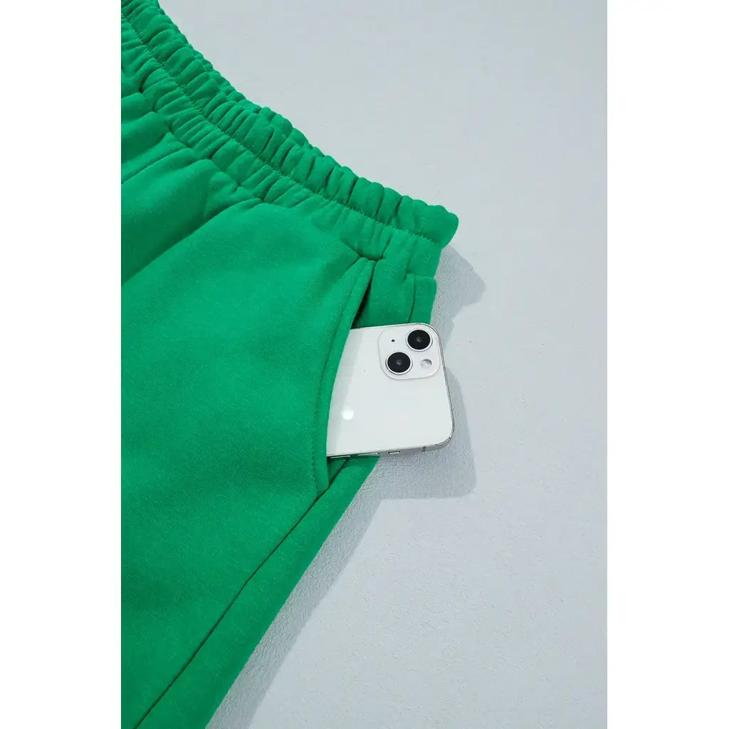 Bright Green Polka Dot Trim Baggy Pullover 2pcs Short Set