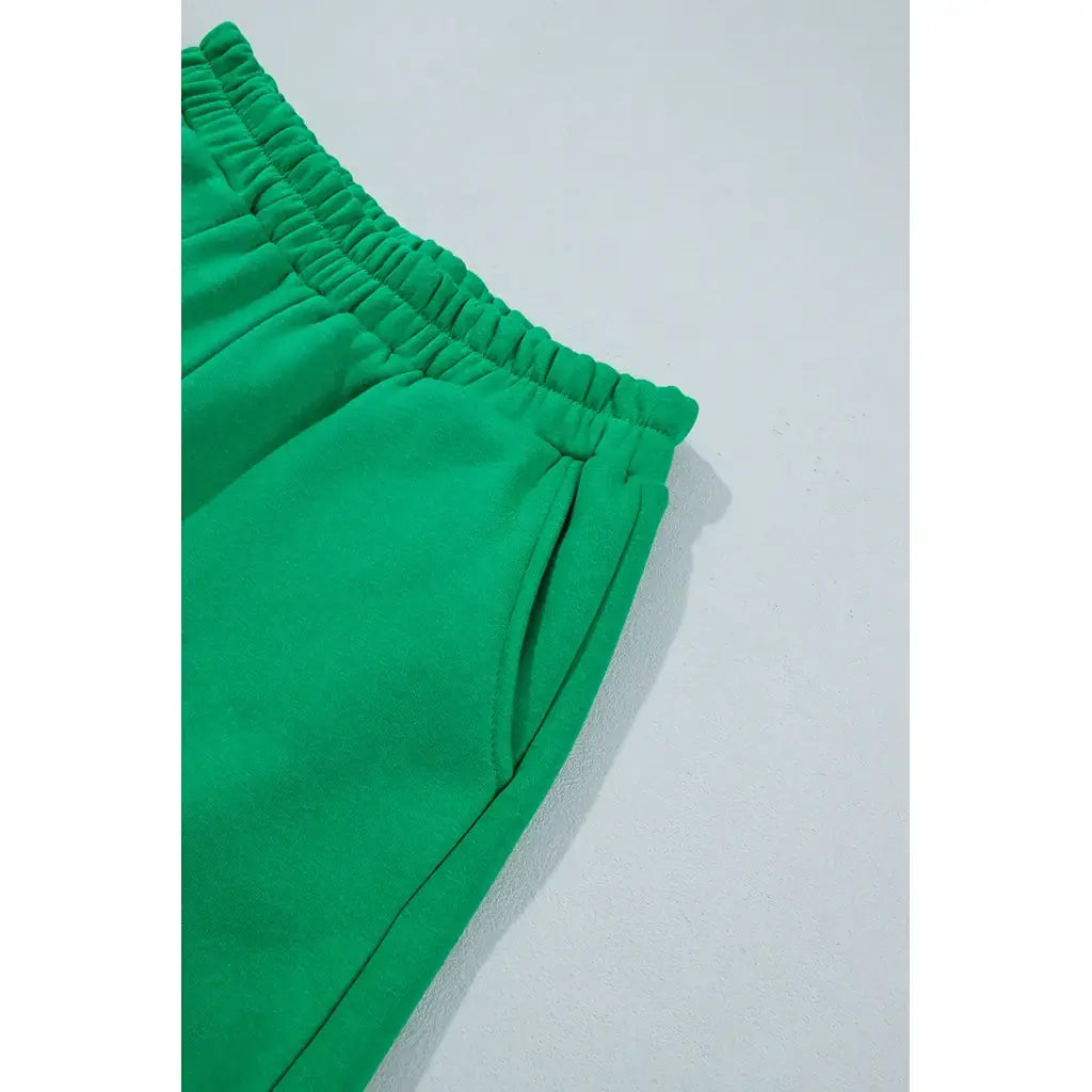Bright Green Polka Dot Trim Baggy Pullover 2pcs Short Set