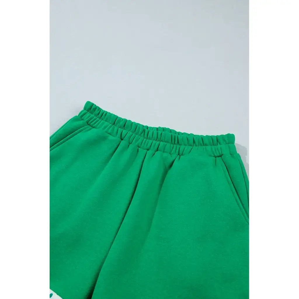 Bright Green Polka Dot Trim Baggy Pullover 2pcs Short Set