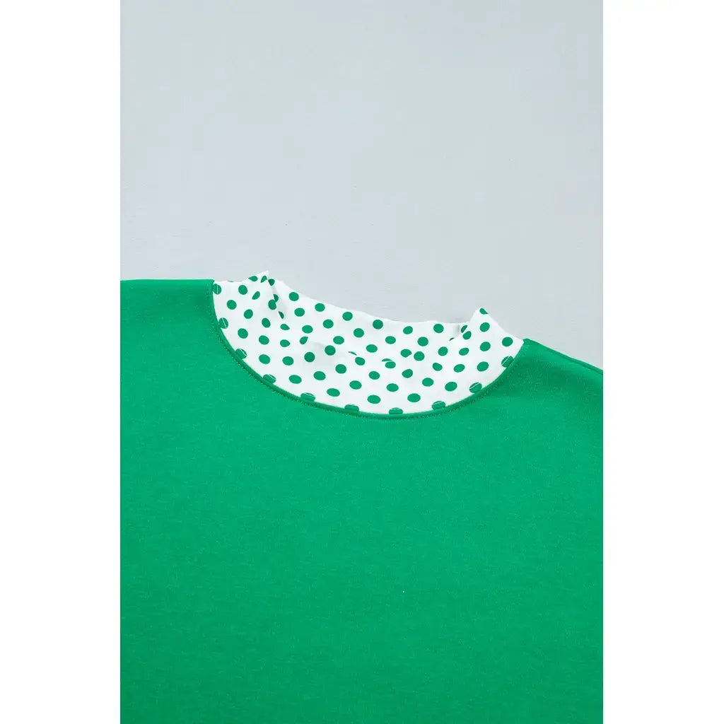 Bright Green Polka Dot Trim Baggy Pullover 2pcs Short Set