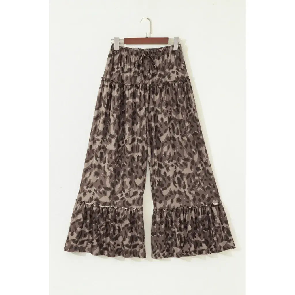 Brown Camo Print Wide Leg Casual Pants
