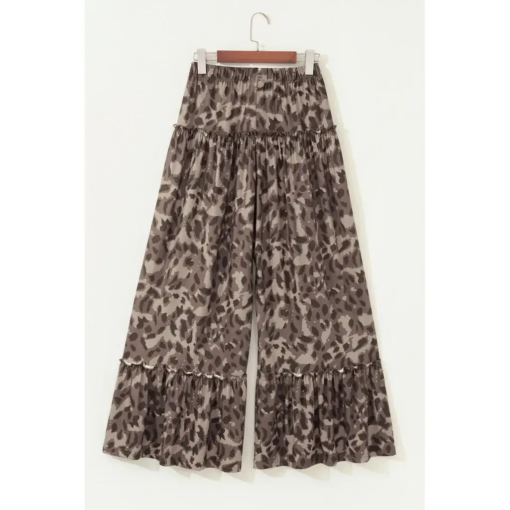 Brown Camo Print Wide Leg Casual Pants