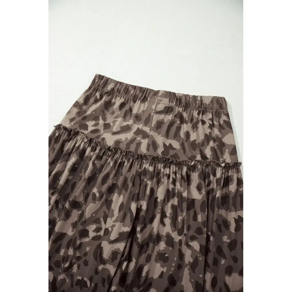 Brown Camo Print Wide Leg Casual Pants