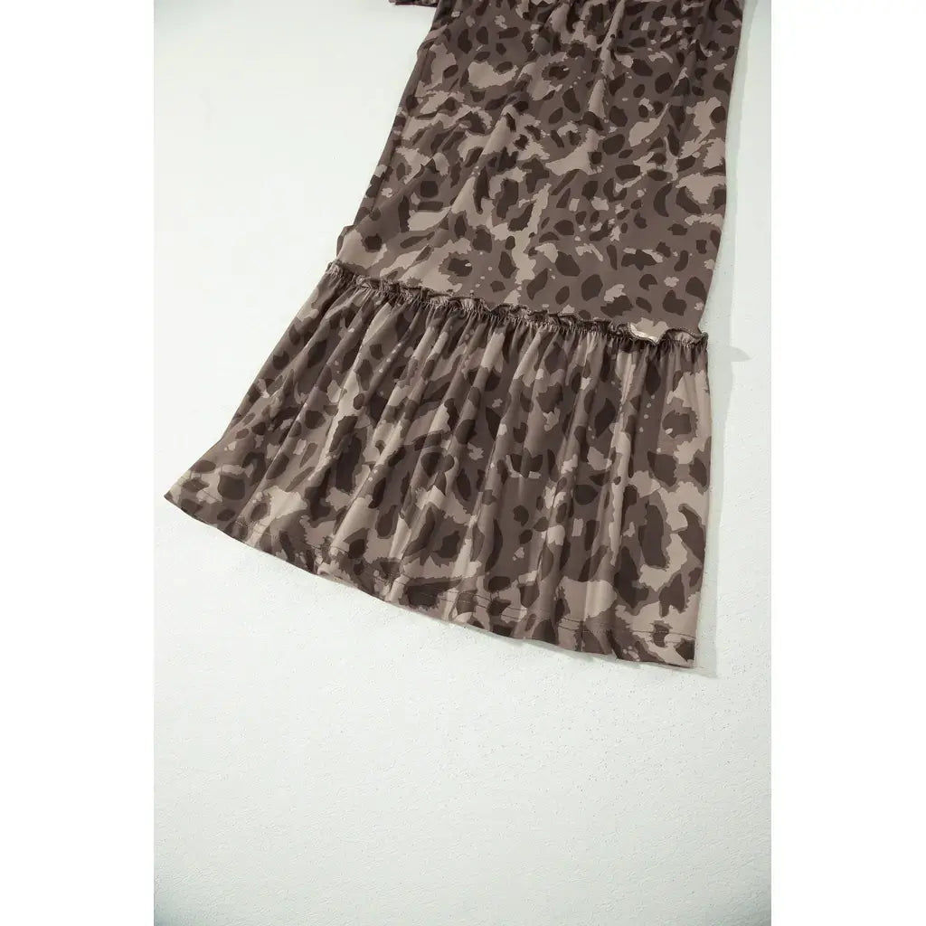 Brown Camo Print Wide Leg Casual Pants