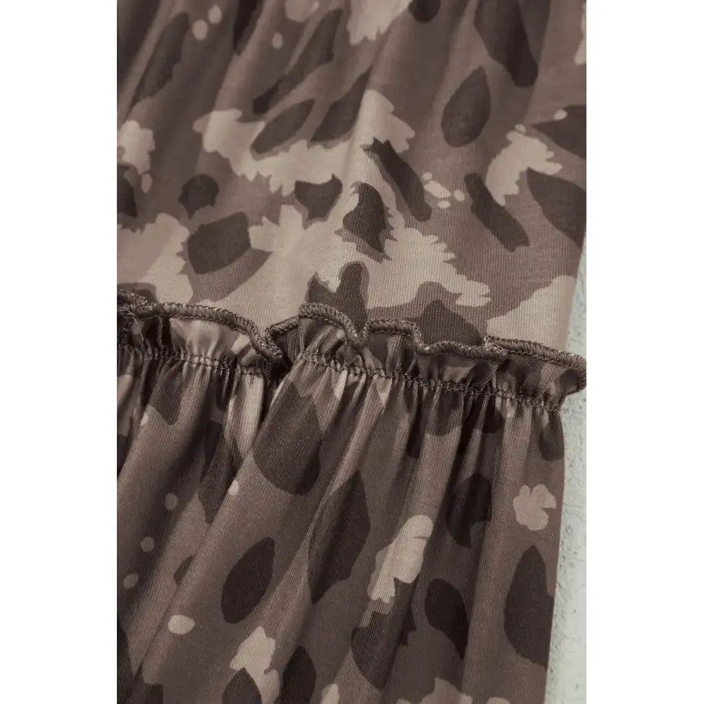 Brown Camo Print Wide Leg Casual Pants