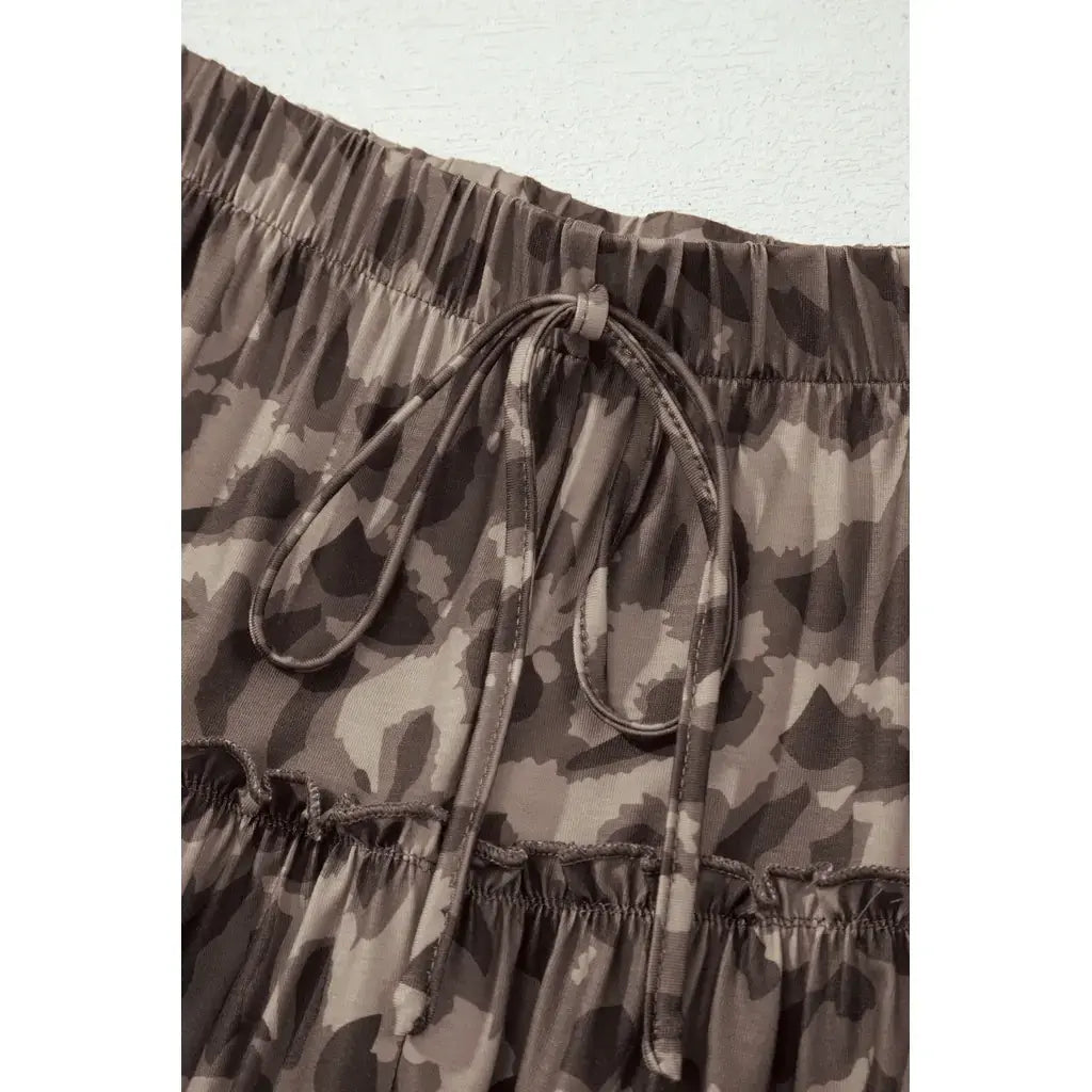 Brown Camo Print Wide Leg Casual Pants