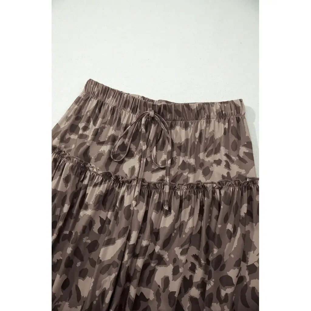 Brown Camo Print Wide Leg Casual Pants