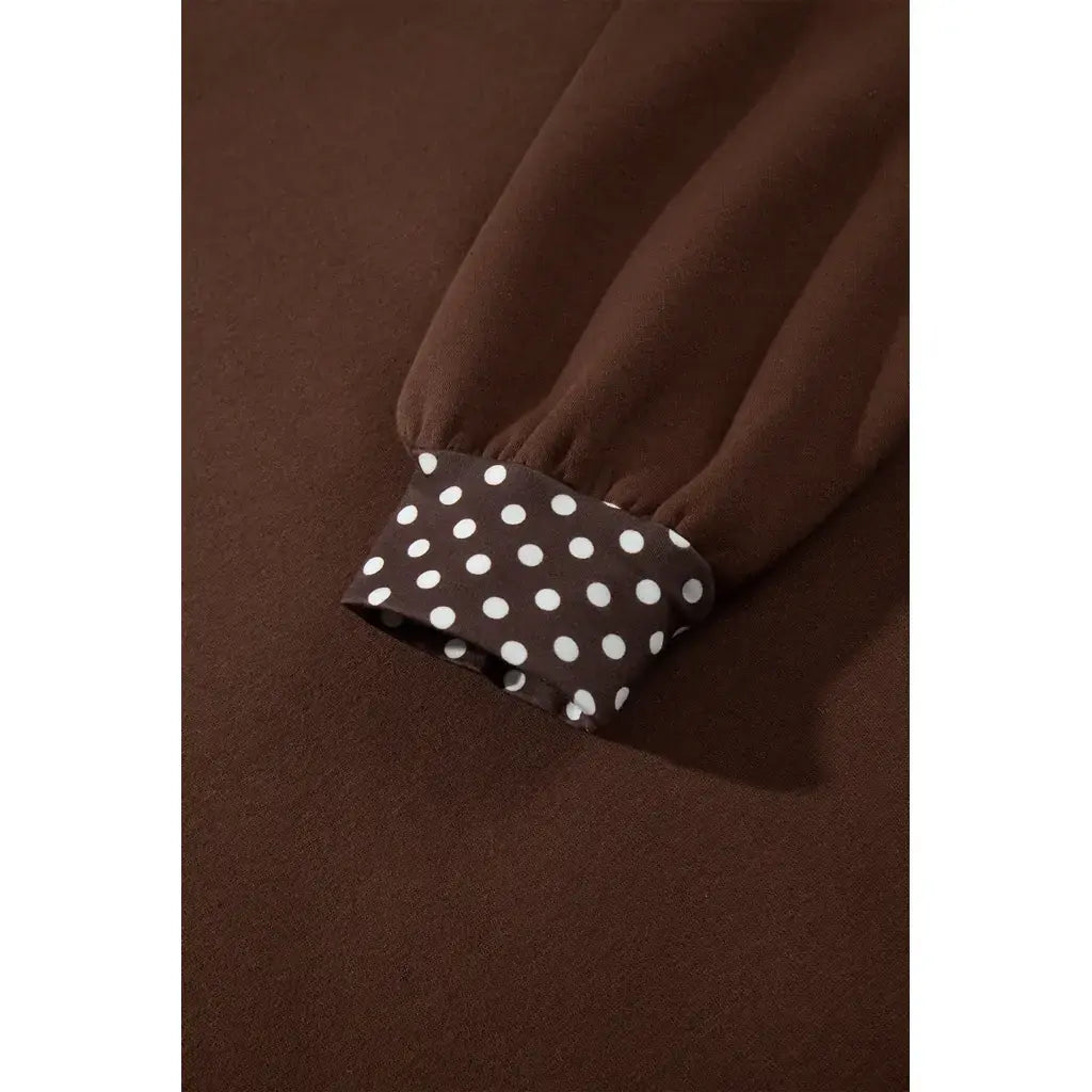 Brown Colorblock Polka Dot Contrast Trim Oversized Sweatshirt