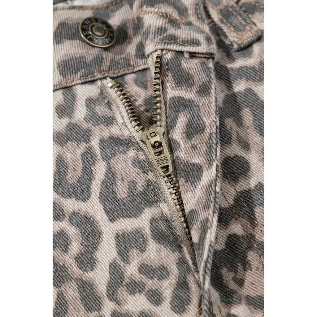 Brown Leopard Frayed Edge Wide Leg High Waist Jeans