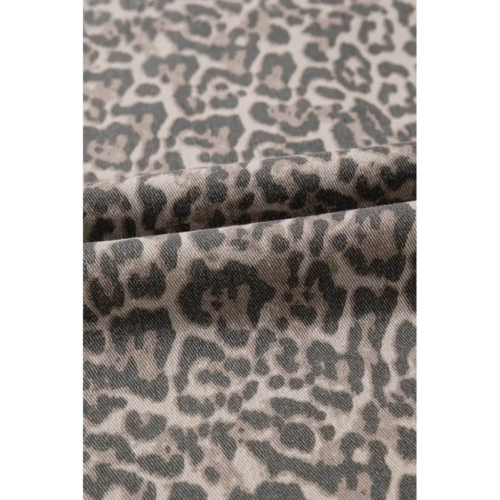 Brown Leopard Frayed Edge Wide Leg High Waist Jeans