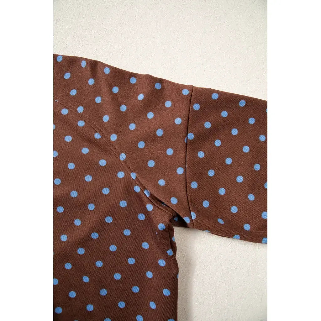 Brown Polka Dot Drawstring Wide Leg Long Sleeve Top Pant Set