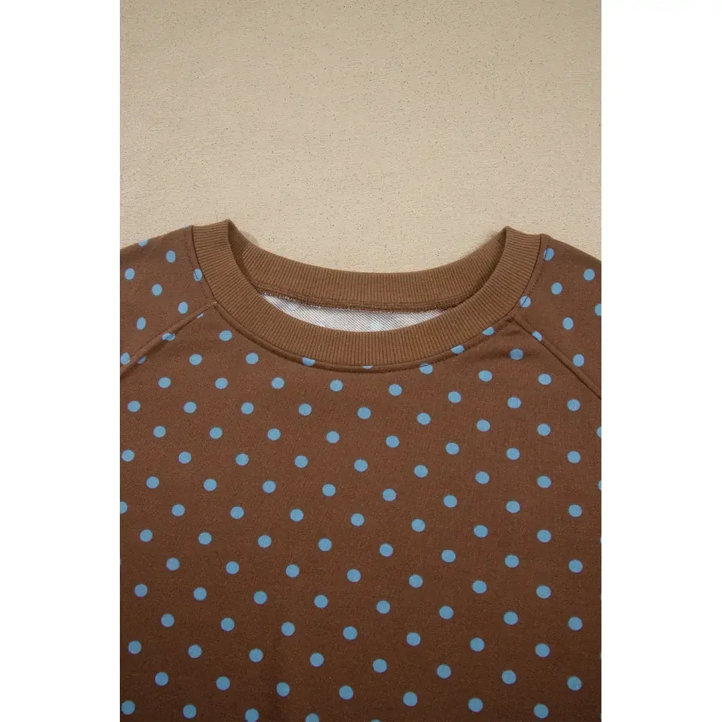 Brown Polka Dot Round Neck Long Sleeve Plus Size Set