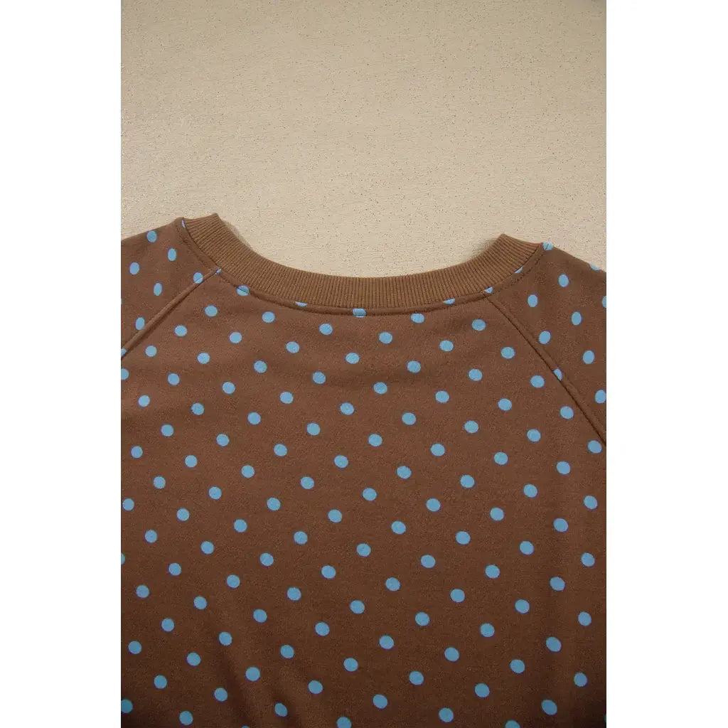 Brown Polka Dot Round Neck Long Sleeve Plus Size Set