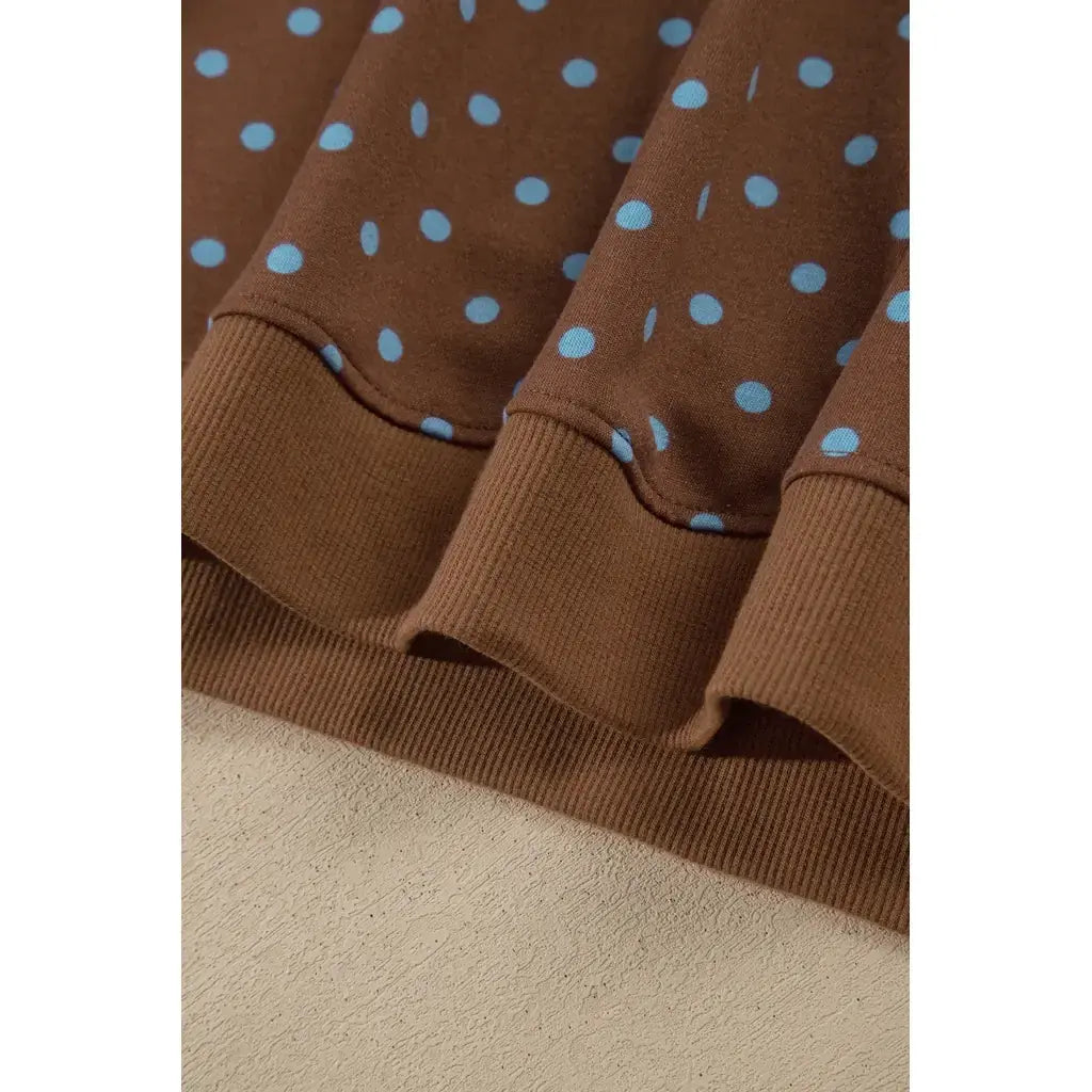Brown Polka Dot Round Neck Long Sleeve Plus Size Set