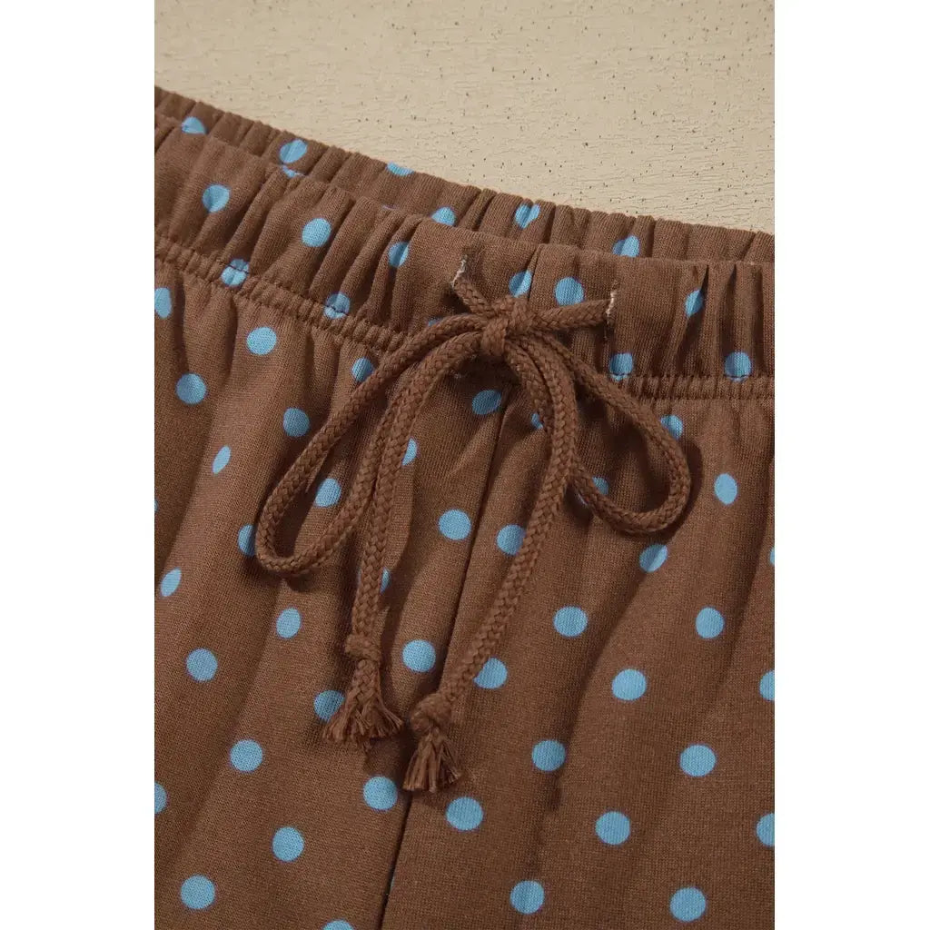 Brown Polka Dot Round Neck Long Sleeve Plus Size Set