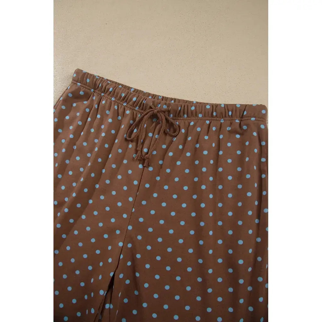 Brown Polka Dot Round Neck Long Sleeve Plus Size Set