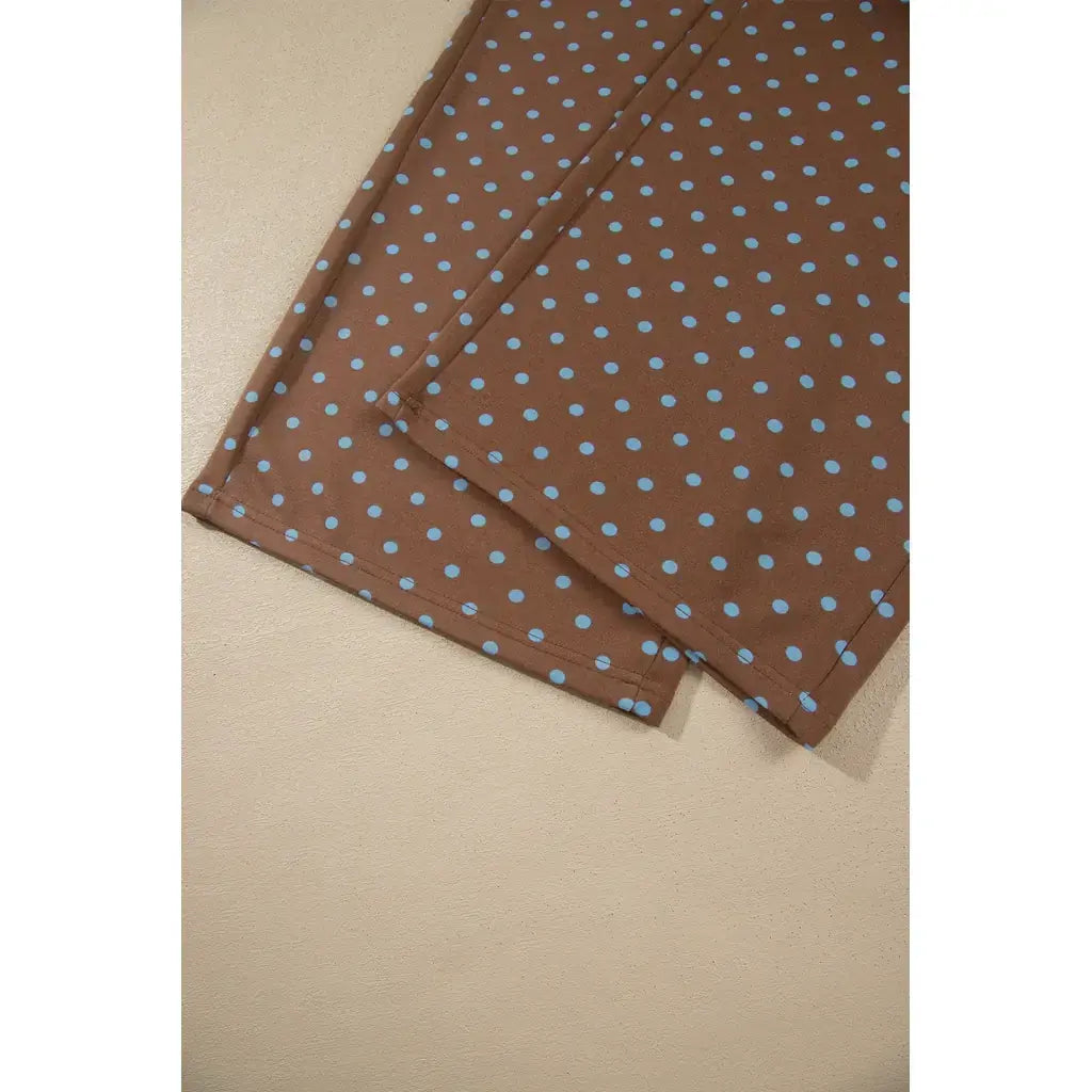 Brown Polka Dot Round Neck Long Sleeve Plus Size Set