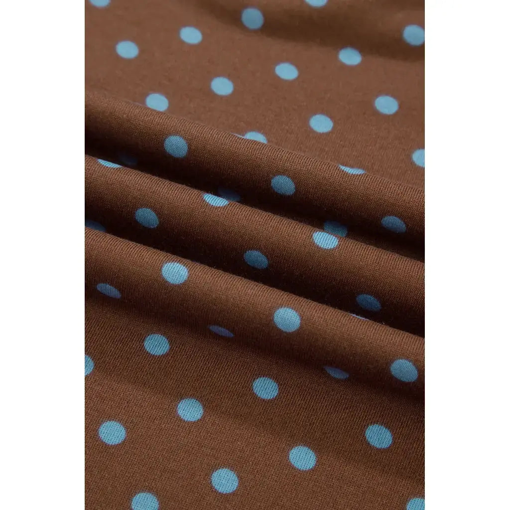 Brown Polka Dot Round Neck Long Sleeve Plus Size Set