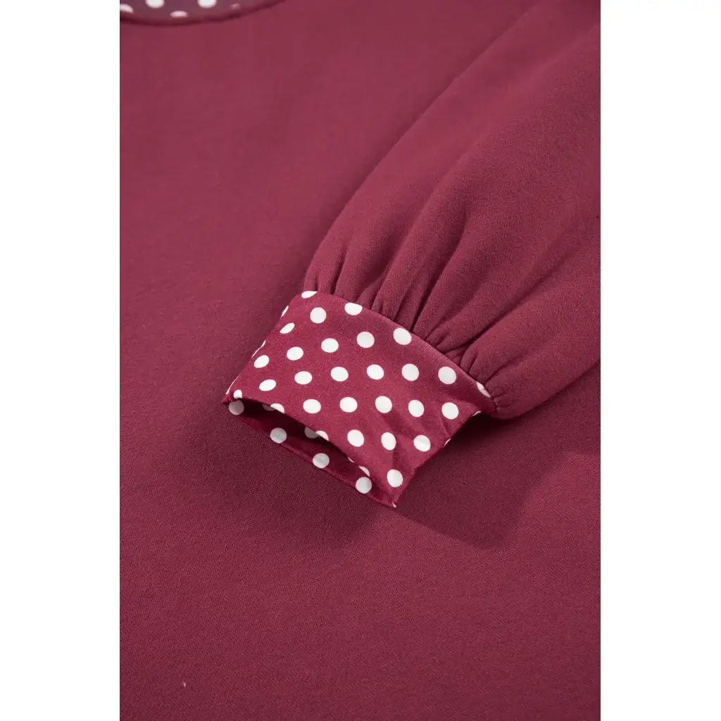 Burgundy Colorblock Polka Dot Contrast Trim Oversized Sweatshirt