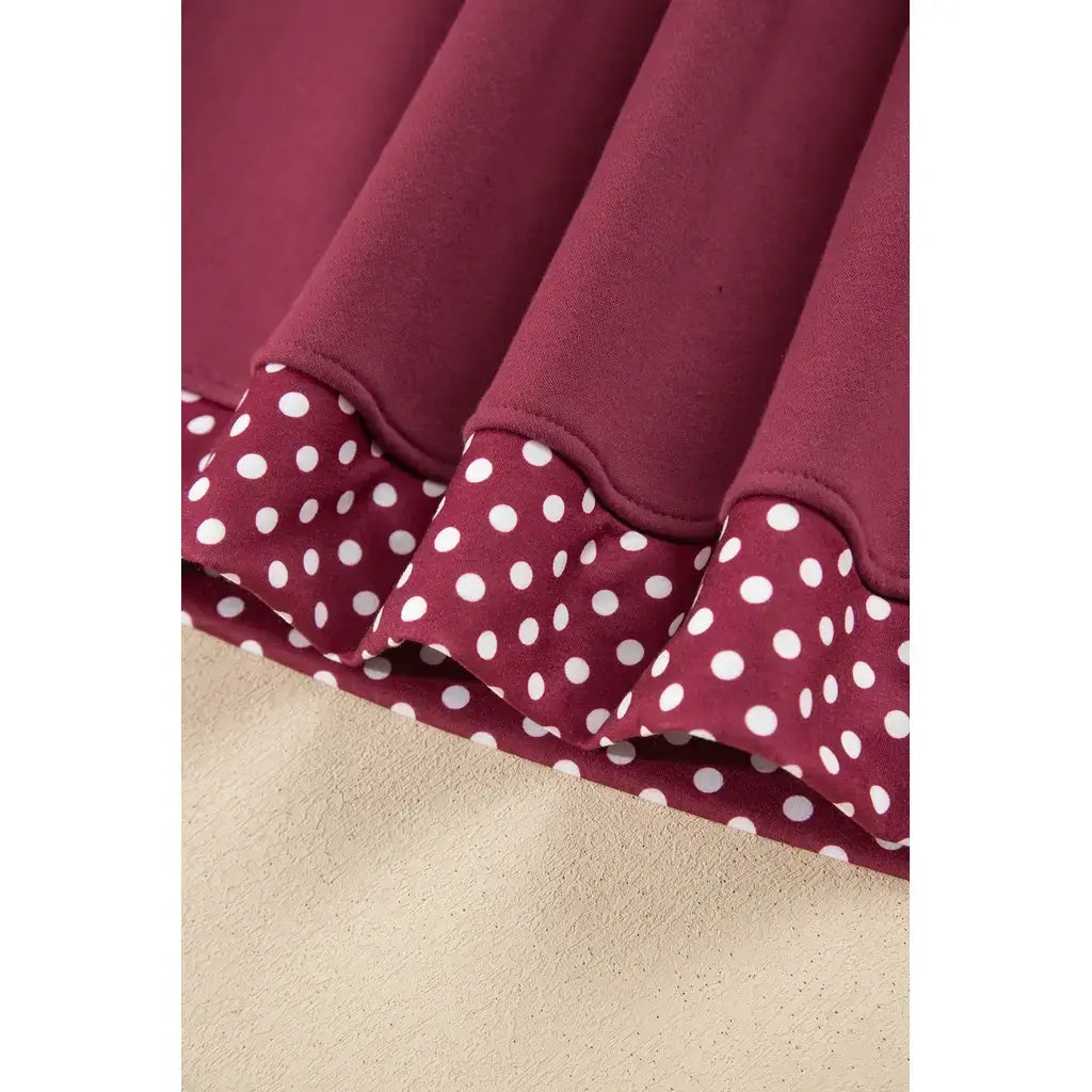 Burgundy Colorblock Polka Dot Contrast Trim Oversized Sweatshirt