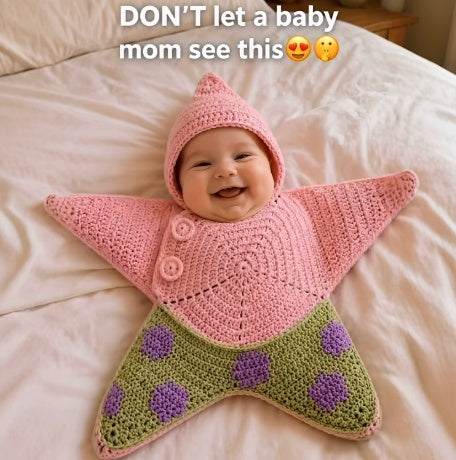 Crocheted Star-shaped Bodysuit Starfish Baby Sleeping Bag Newborn Baby Boy Girl Kids Cartoon Hooded Romper Jumpsuit Bodysuit Clothes Outfits Long Sleeve Playsuit Toddler One Piece Outfit