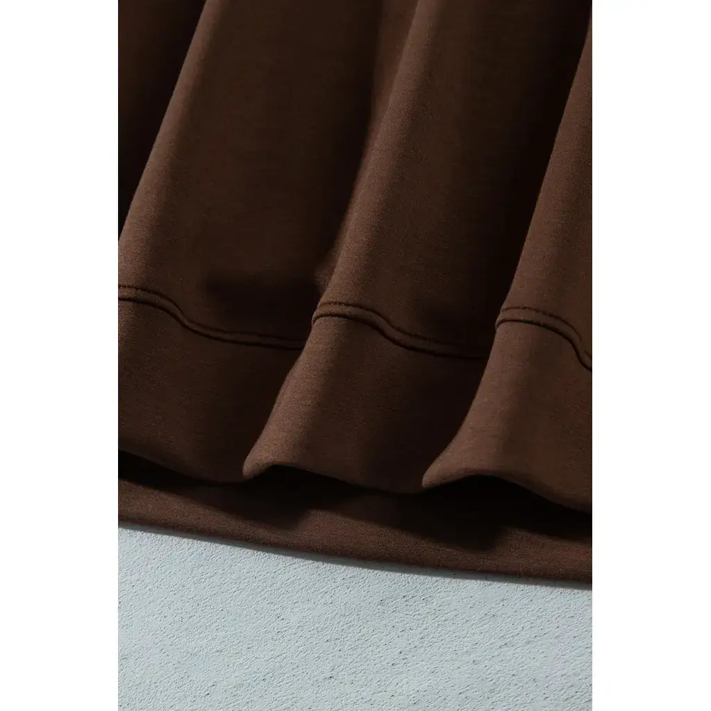 Coffee Mock Neck Camo Patchwork Drop Shoulder Plus Size Sweatshirt