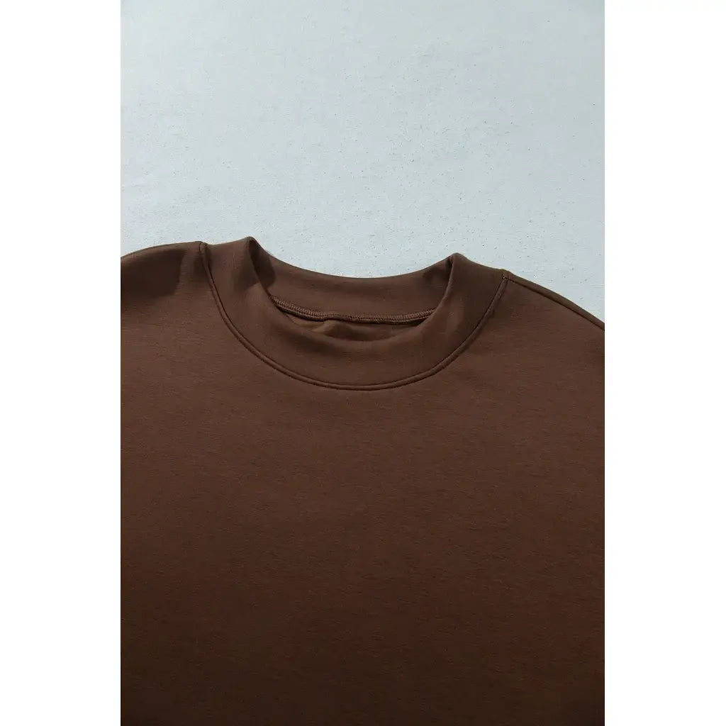 Coffee Mock Neck Camo Patchwork Drop Shoulder Plus Size Sweatshirt