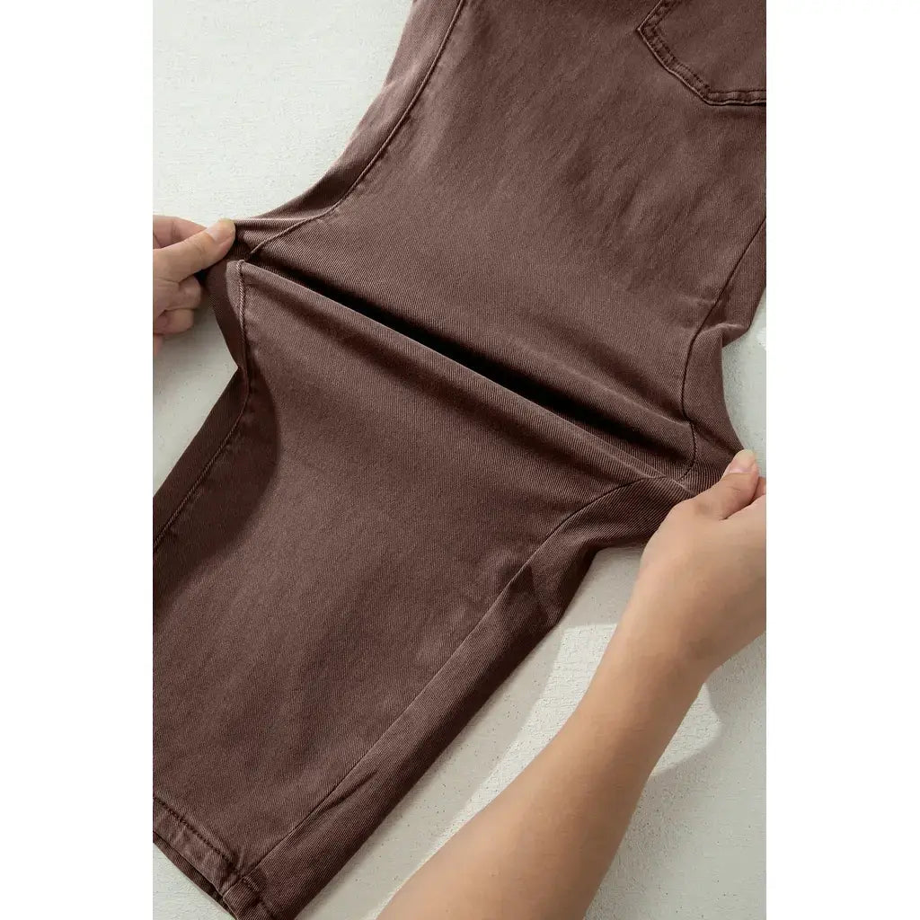 Coffee Solid Color Square Patch Pocket Ankle-length Barrel Jeans