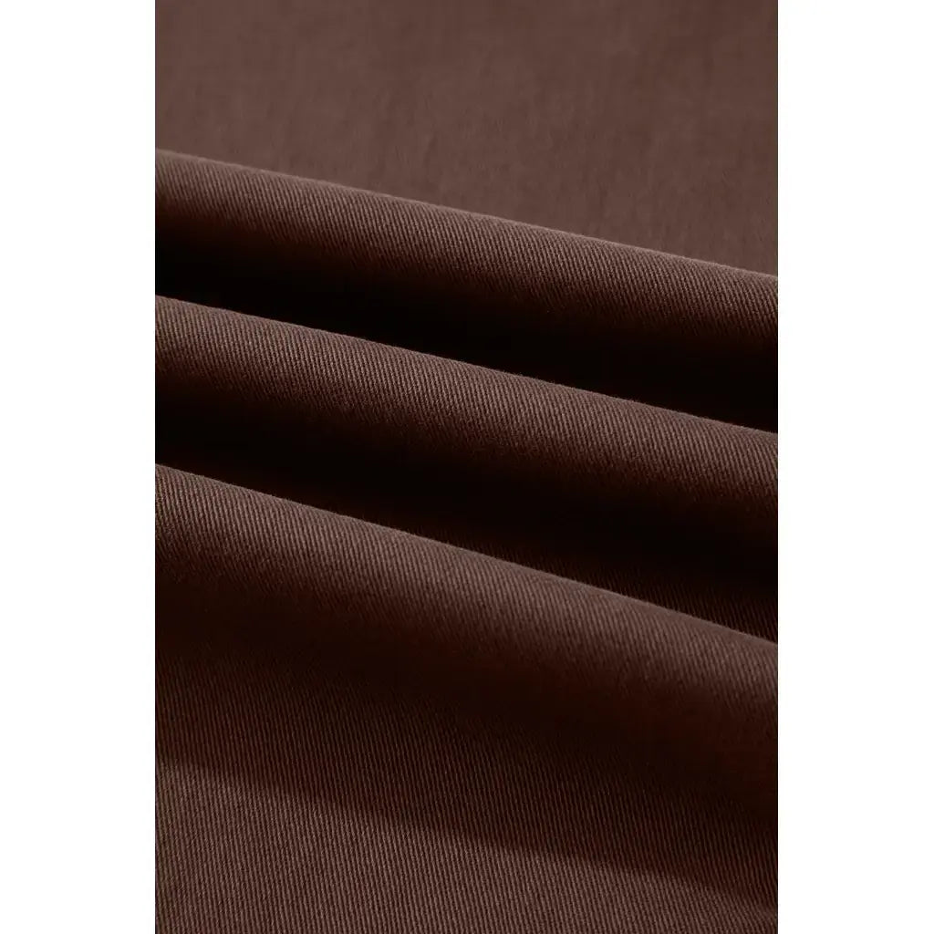 Coffee Solid Color Square Patch Pocket Ankle-length Barrel Jeans