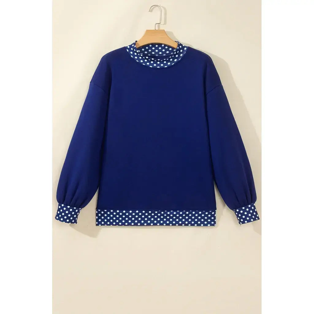 Dark Blue Colorblock Polka Dot Contrast Trim Oversized Sweatshirt