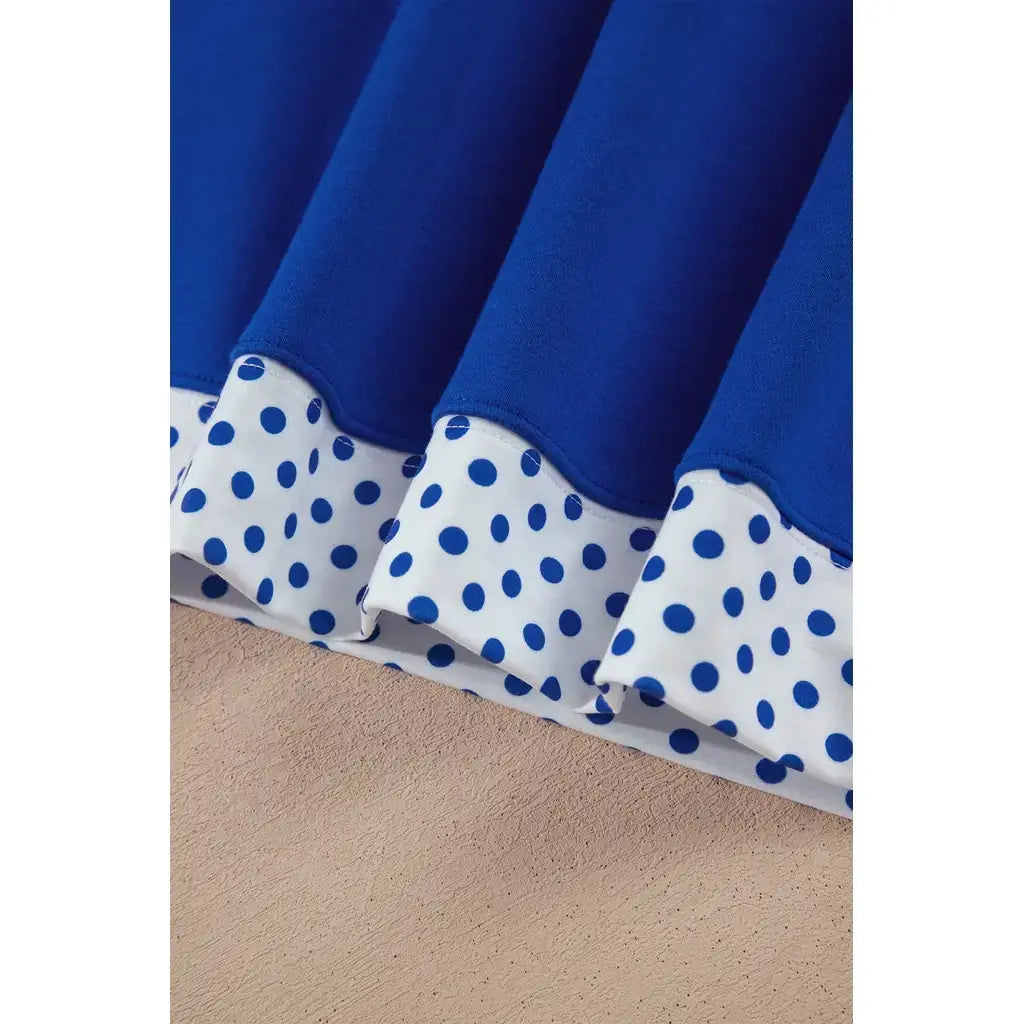 Dark Blue Polka Dot Trim Baggy Pullover 2pcs Short Set