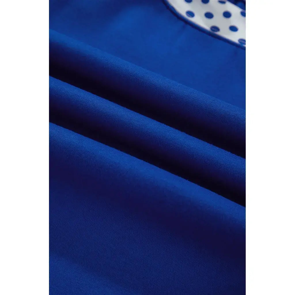 Dark Blue Polka Dot Trim Baggy Pullover 2pcs Short Set